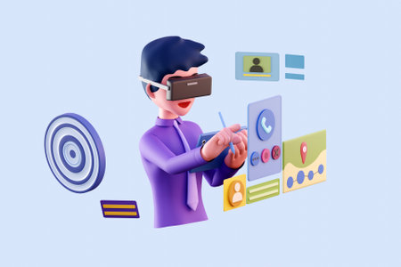 3D businessman with virtual reality