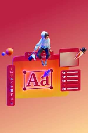 3D woman with image editing tool