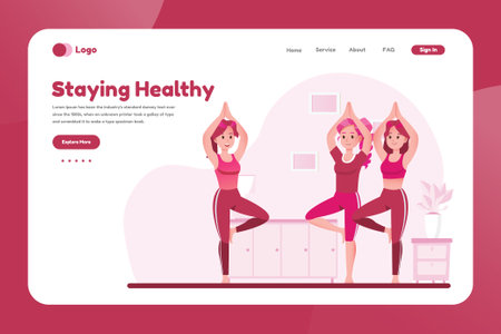 Staying healthy landing page templateのイラスト素材