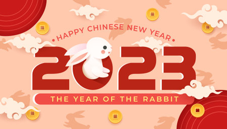 Happy Chinese New Year 2023. Year of the rabbit background designのイラスト素材