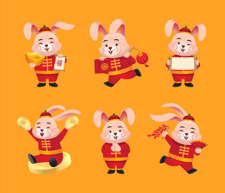 Cute rabbit character set for chinese new yearのイラスト素材