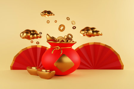 3D Chinese New Year background with copy spaceの写真素材
