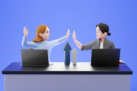 3D coworkers having a high five