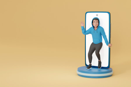 3D young man with smartphoneの写真素材