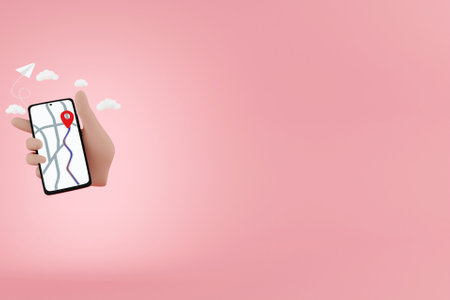3D mobile phone tracking concept with copy spaceの写真素材