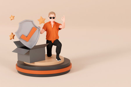 3D man with product quality conceptの写真素材