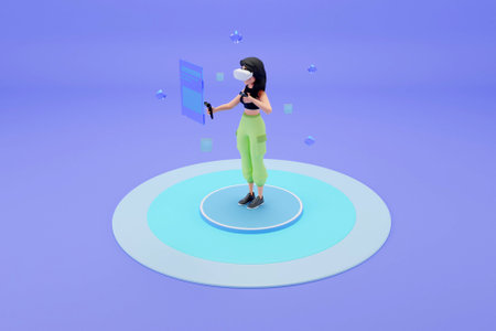 3D woman with VR controllersの写真素材