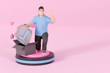 3D man with product quality conceptの写真素材