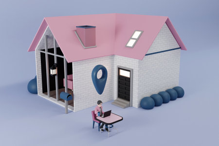 3D work from home conceptの写真素材