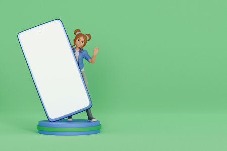 3D young woman with smartphone