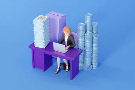 3D businesswoman with overwork conceptの写真素材