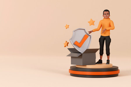 3D man with product quality conceptの写真素材