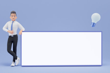 3D businessman with a white boardの写真素材