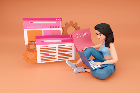 3D work from home conceptの写真素材