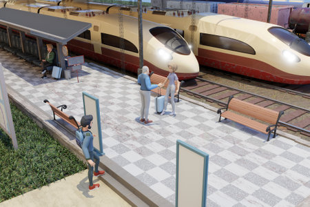 3D people at a railway stationの写真素材