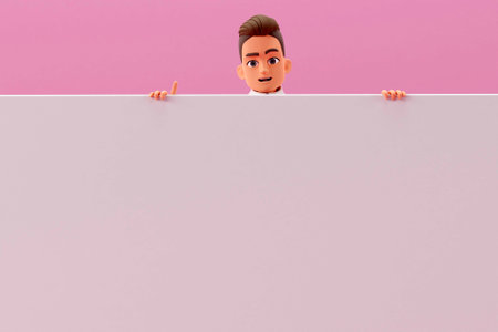 3D businessman with wall for copy spaceの写真素材