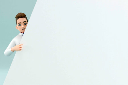 3D businessman with wall for copy spaceの写真素材