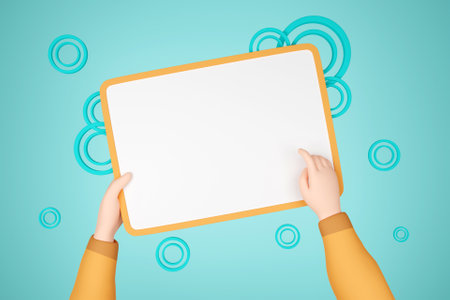 3D hands holding a white boardの写真素材