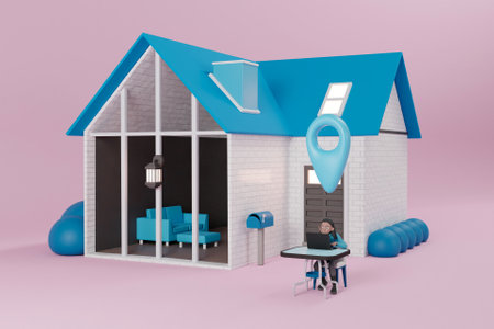 3D work from home conceptの写真素材