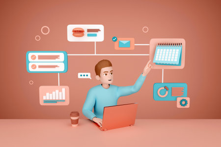 3D man with organize and planning conceptの写真素材