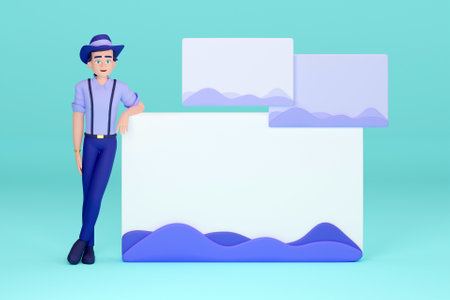 3D man with mock up templatesの写真素材