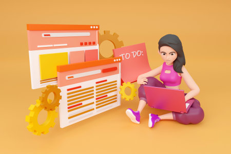 3D work from home conceptの写真素材