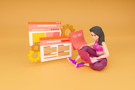 3D work from home conceptの写真素材