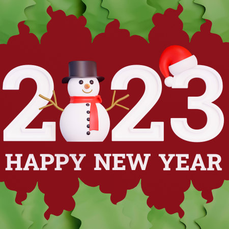 3D 2023 Happy New Year with snowman