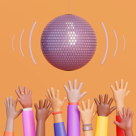 3D hands with disco ballの写真素材