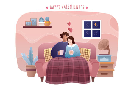 Happy Valentine's Day concept with couple spending time togetherのイラスト素材