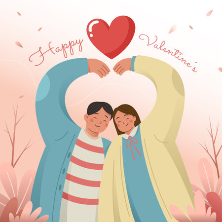 Happy Valentine's Day concept with couple posing togetherのイラスト素材