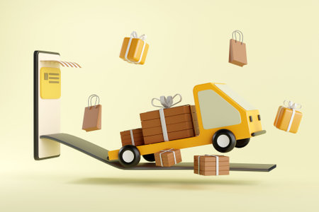 3D online shopping and delivery concept
