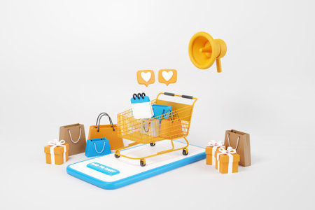 3D add favorite item to shopping cart concept
