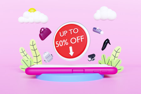 3D online shopping and sale concept
