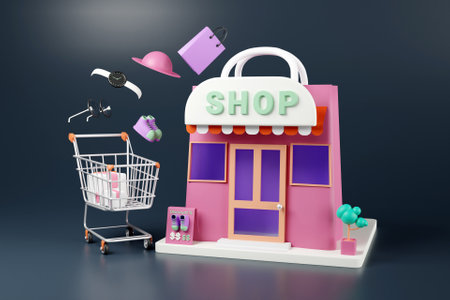 3D retail shop and shopping concept