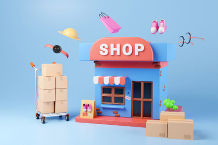3D retail shop and shopping concept