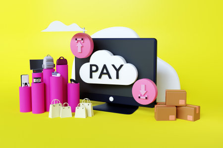 3D online shopping payment with cloud storage concept