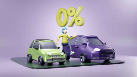 3D car purchase with zero interest concept