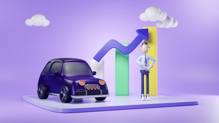 3D car sales rise concept
