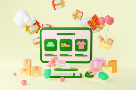 3D online shopping payment concept