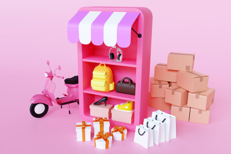 3D online store and delivery concept