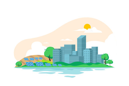 City landscape with solar panelのイラスト素材