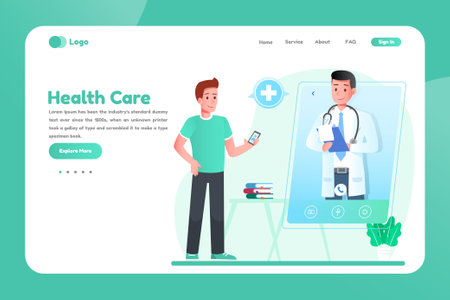 Homepage template with online medical consultation conceptのイラスト素材