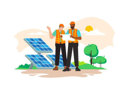 Workers with solar panelのイラスト素材