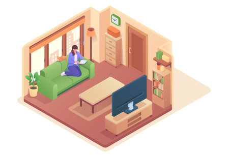 Woman reading book on sofaのイラスト素材