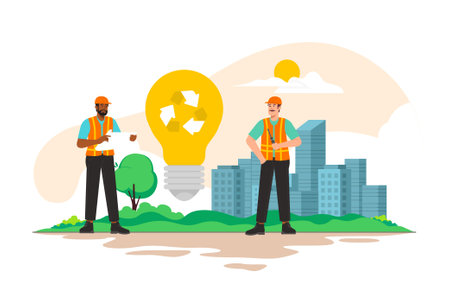 Workers with recycling conceptのイラスト素材