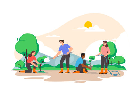 People planting treesのイラスト素材