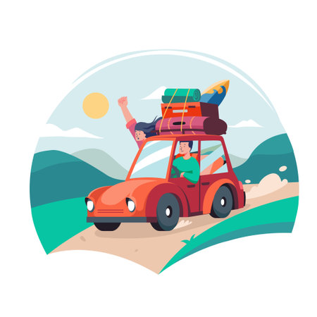 Couple having a road tripのイラスト素材