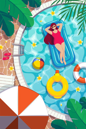 Woman relaxing in the poolのイラスト素材