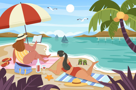 Women relaxing at the beachのイラスト素材
